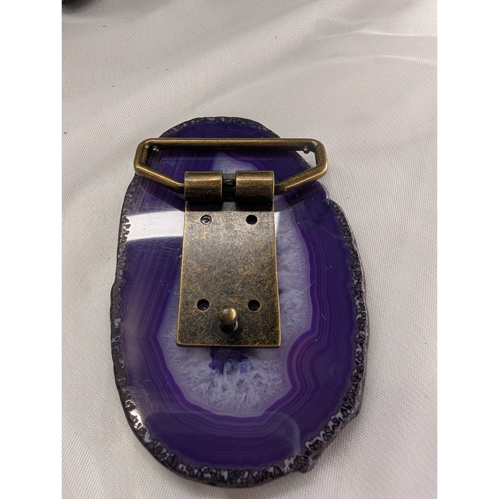 Raw Edge Purple Agate Slice Belt Buckle | Whimsigoth Rockhound Crystal Jewelry - Picture 3 of 6